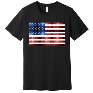 Usa Flag Red Blue Faux Sparkles Glitters Premium T-Shirt