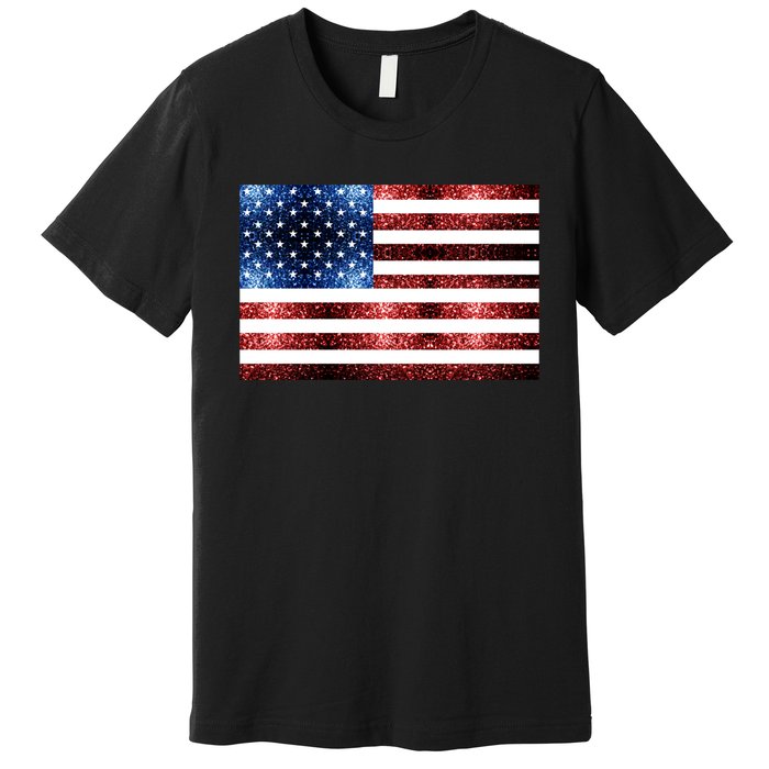 Usa Flag Red Blue Faux Sparkles Glitters Premium T-Shirt