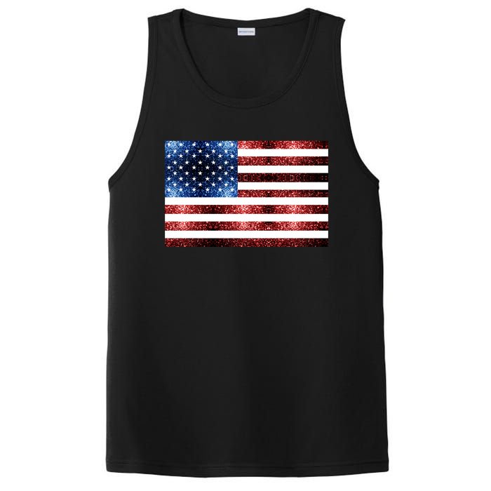 Usa Flag Red Blue Faux Sparkles Glitters PosiCharge Competitor Tank