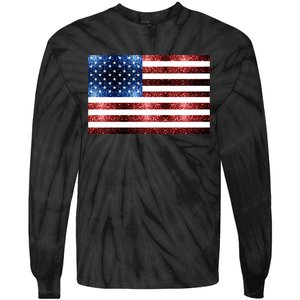 Usa Flag Red Blue Faux Sparkles Glitters Tie-Dye Long Sleeve Shirt