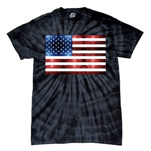 Usa Flag Red Blue Faux Sparkles Glitters Tie-Dye T-Shirt