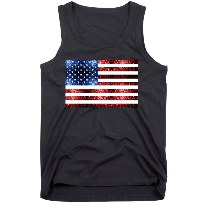 Usa Flag Red Blue Faux Sparkles Glitters Tank Top