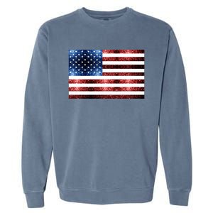 Usa Flag Red Blue Faux Sparkles Glitters Garment-Dyed Sweatshirt