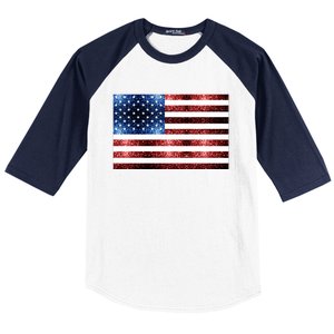 Usa Flag Red Blue Faux Sparkles Glitters Baseball Sleeve Shirt