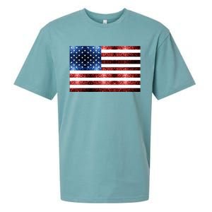 Usa Flag Red Blue Faux Sparkles Glitters Sueded Cloud Jersey T-Shirt