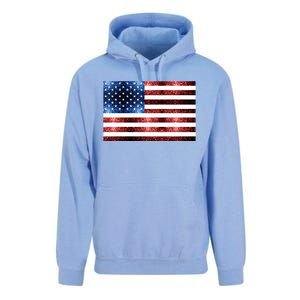 Usa Flag Red Blue Faux Sparkles Glitters Unisex Surf Hoodie