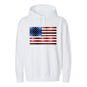 Usa Flag Red Blue Faux Sparkles Glitters Garment-Dyed Fleece Hoodie