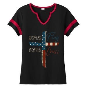 USA Flag Religious Quote 4th Of July Christian Faith Ladies Halftime Notch Neck Tee