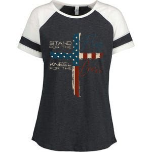 USA Flag Religious Quote 4th Of July Christian Faith Enza Ladies Jersey Colorblock Tee