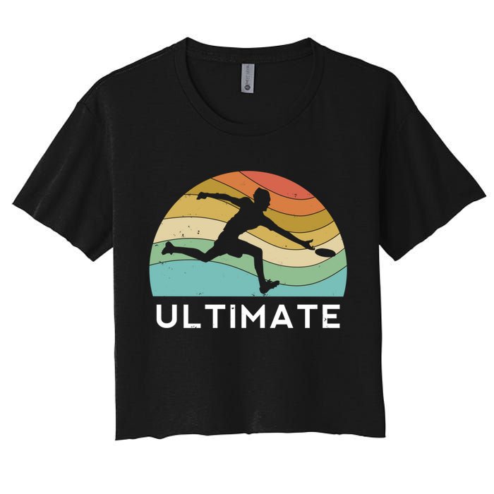 Ultimate Frisbee Retro Player Flying Disc Throwing Meaningful Gift Women's Crop Top Tee