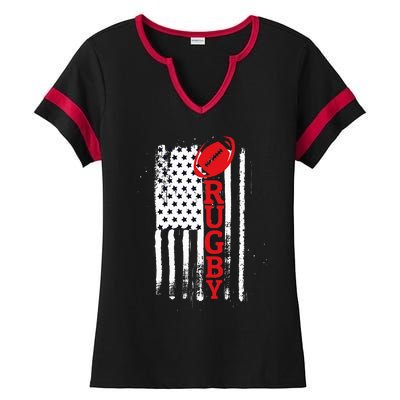 USA Flag Rugby Vintage Ladies Halftime Notch Neck Tee