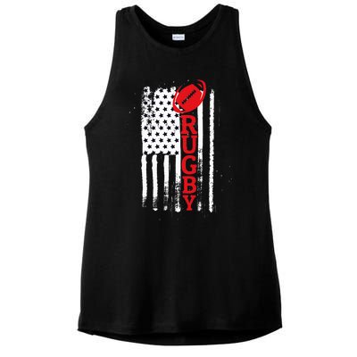 USA Flag Rugby Vintage Ladies PosiCharge Tri-Blend Wicking Tank