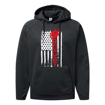 USA Flag Rugby Vintage Performance Fleece Hoodie