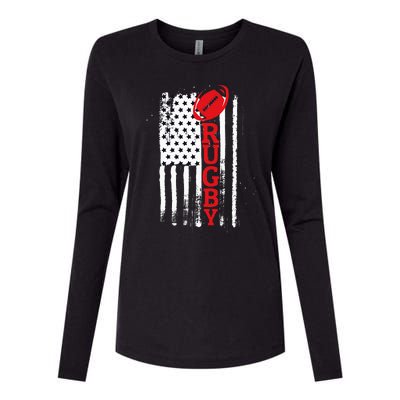 USA Flag Rugby Vintage Womens Cotton Relaxed Long Sleeve T-Shirt