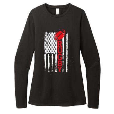 USA Flag Rugby Vintage Womens CVC Long Sleeve Shirt