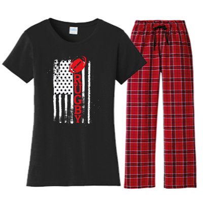 USA Flag Rugby Vintage Women's Flannel Pajama Set