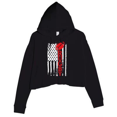 USA Flag Rugby Vintage Crop Fleece Hoodie