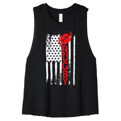 USA Flag Rugby Vintage Women's Racerback Cropped Tank