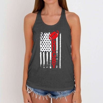 USA Flag Rugby Vintage Women's Knotted Racerback Tank