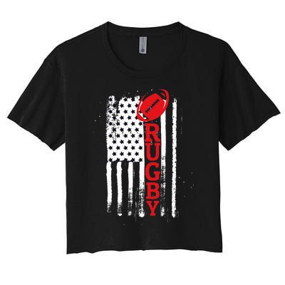 USA Flag Rugby Vintage Women's Crop Top Tee