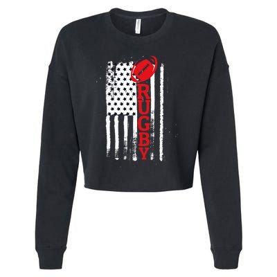 USA Flag Rugby Vintage Cropped Pullover Crew