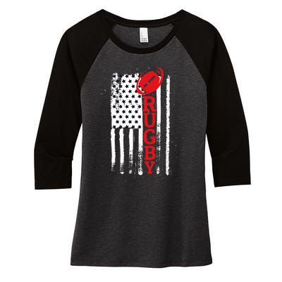 USA Flag Rugby Vintage Women's Tri-Blend 3/4-Sleeve Raglan Shirt