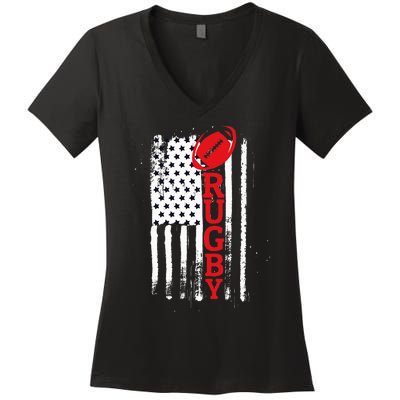 USA Flag Rugby Vintage Women's V-Neck T-Shirt