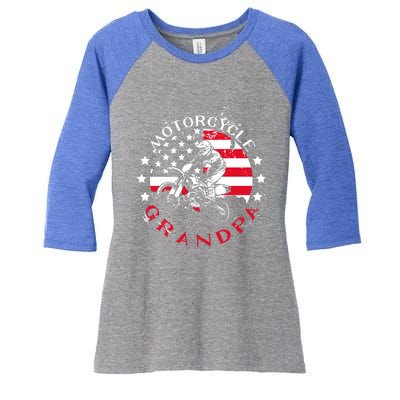 Usa Flag Rider Riding Motorcycle Grandpa Dirt Bike Cool Gift Women's Tri-Blend 3/4-Sleeve Raglan Shirt