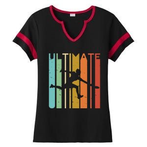 Ultimate Frisbee Retro Player Flying Disc Throwing Ladies Halftime Notch Neck Tee