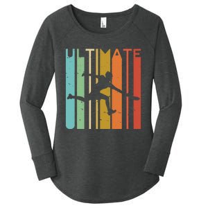 Ultimate Frisbee Retro Player Flying Disc Throwing Women's Perfect Tri Tunic Long Sleeve Shirt