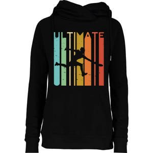 Ultimate Frisbee Retro Player Flying Disc Throwing Womens Funnel Neck Pullover Hood