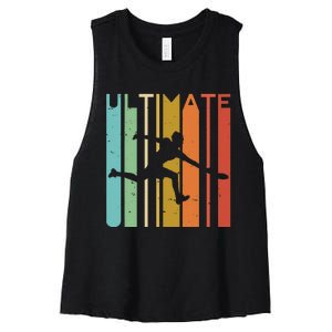 Ultimate Frisbee Retro Player Flying Disc Throwing Women's Racerback Cropped Tank