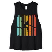 Ultimate Frisbee Retro Player Flying Disc Throwing Women's Racerback Cropped Tank