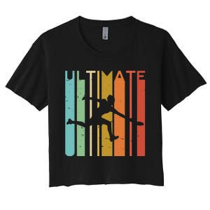 Ultimate Frisbee Retro Player Flying Disc Throwing Women's Crop Top Tee