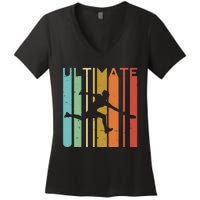 Ultimate Frisbee Retro Player Flying Disc Throwing Women's V-Neck T-Shirt