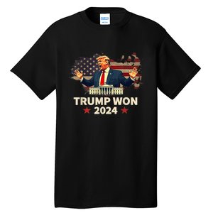 Us Flag Retro Trump Won 2024 President 47th Election Gift Tall T-Shirt