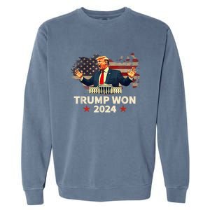 Us Flag Retro Trump Won 2024 President 47th Election Gift Garment-Dyed Sweatshirt