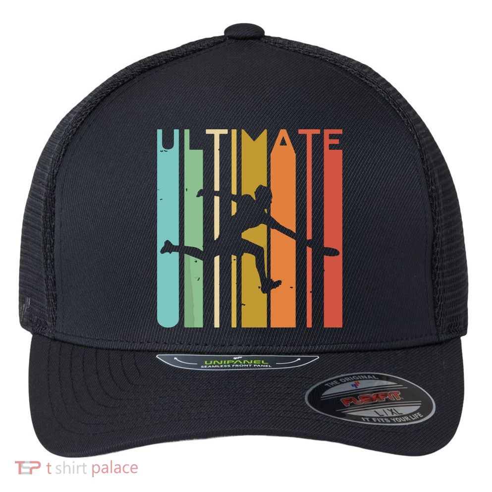 Ultimate Frisbee Retro Player Flying Disc Throwing Flexfit Unipanel Trucker Cap