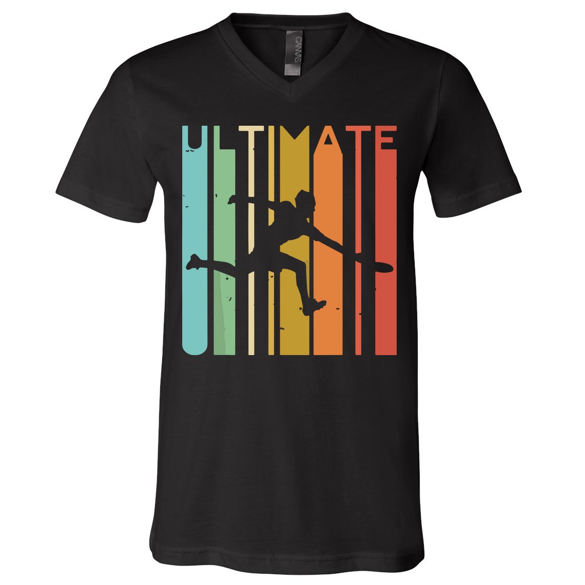 Ultimate Frisbee Retro Player Flying Disc Throwing V-Neck T-Shirt