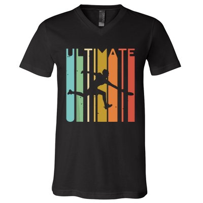 Ultimate Frisbee Retro Player Flying Disc Throwing V-Neck T-Shirt