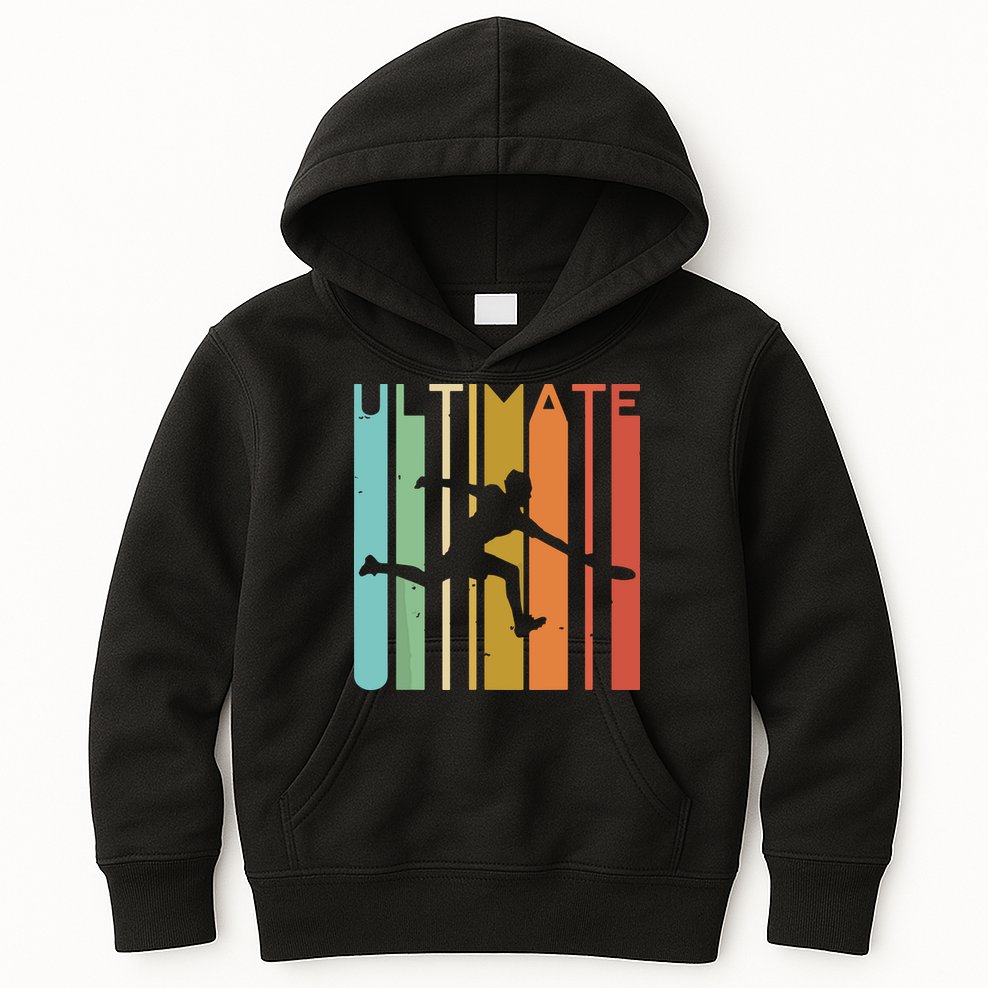 Ultimate Frisbee Retro Player Flying Disc Throwing Kids Hoodie