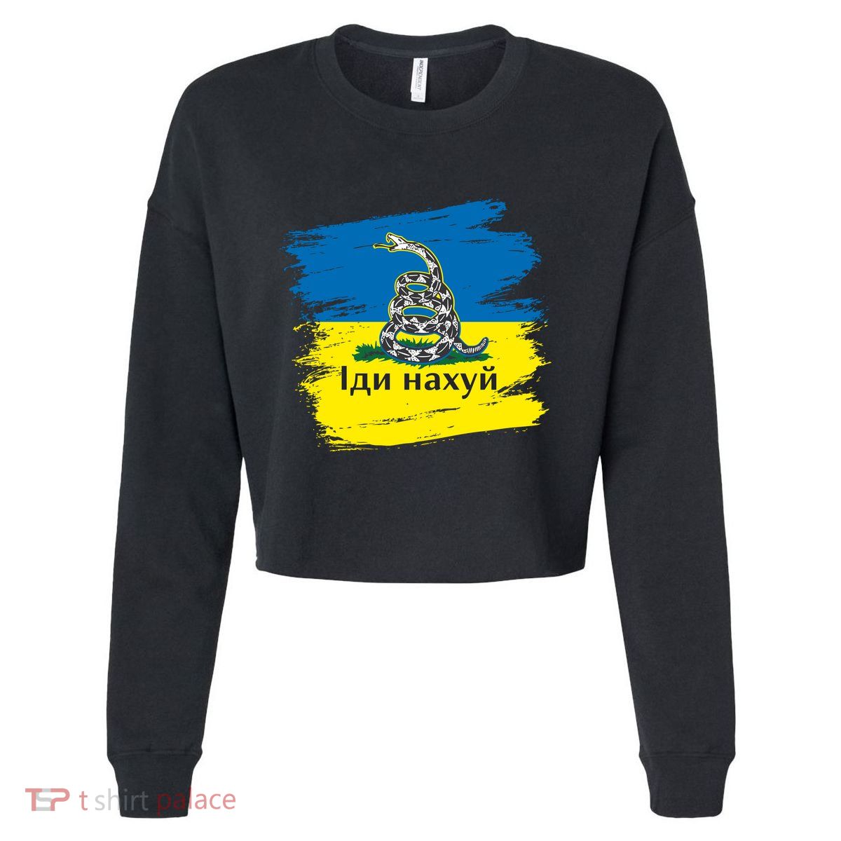 Ukrainian Flag Russian War Ship Go Fuck Yourself Cropped Pullover Crew