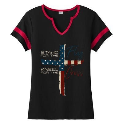 Usa Flag Religious Quote Christian Faith Ladies Halftime Notch Neck Tee