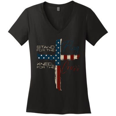 Usa Flag Religious Quote Christian Faith Women's V-Neck T-Shirt