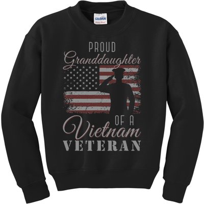 USA Flag Soldier Proud Granddaughter Of A Vietnam Veteran Kids Sweatshirt