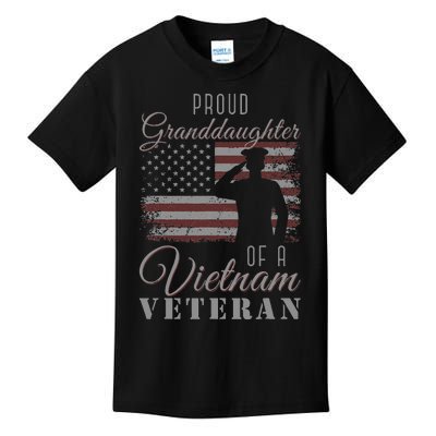 USA Flag Soldier Proud Granddaughter Of A Vietnam Veteran Kids T-Shirt