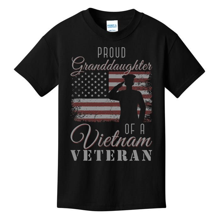 USA Flag Soldier Proud Granddaughter Of A Vietnam Veteran Kids T-Shirt