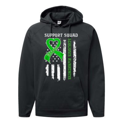 USA Flag Support Squad Scoliosis Awareness Performance Fleece Hoodie