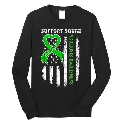 USA Flag Support Squad Scoliosis Awareness Long Sleeve Shirt