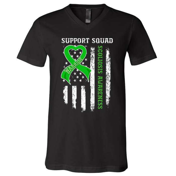 USA Flag Support Squad Scoliosis Awareness V-Neck T-Shirt